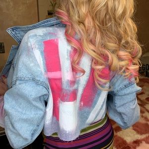 Vintage Cropped Jean Jacket Ombré Pink Handmade
